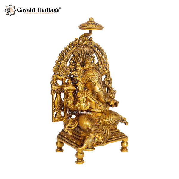 Brass Superfine Singhasan Ganesha Idol – Divine Royalty and Spiritual Grace | Gayatri Heritage