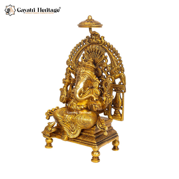 Brass Superfine Singhasan Ganesha Idol – Divine Royalty and Spiritual Grace | Gayatri Heritage