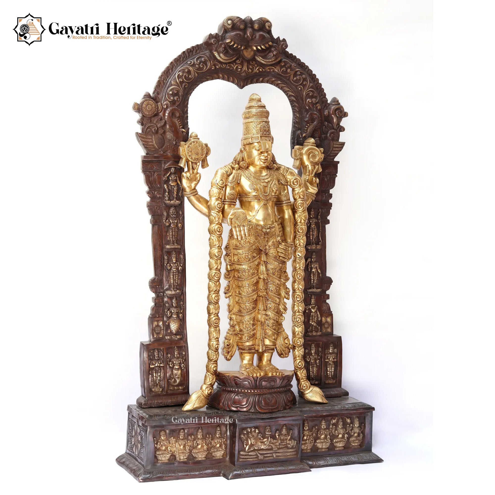 Brass Venkatshwara Idol with Prabhavali – Sacred Divine Décor | Gayatri Heritage