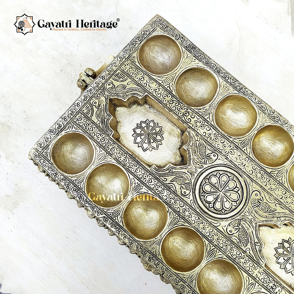 Brass Pallanguzhi – South Indian Game with Wheel Base | Gayatri Heritage