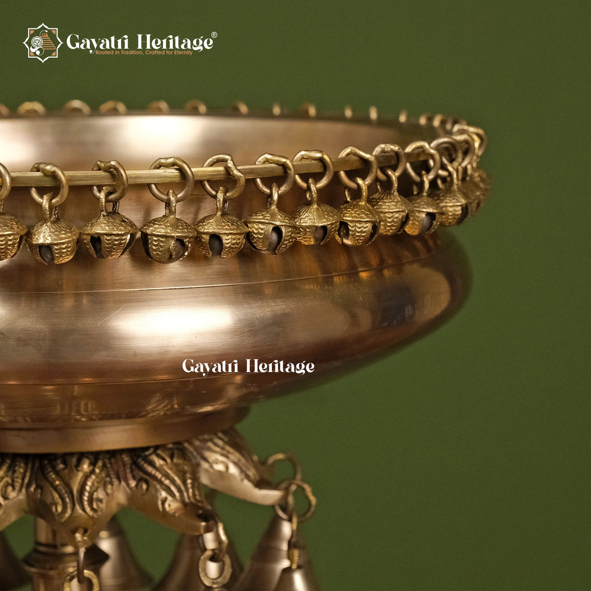 Brass Urli with Stand and Bell – Elegant Water Feature | Gayatri Heritage