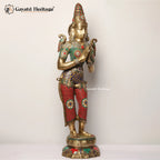 Brass Welcome Lady Statue with Stone Work – Divine Greeting Décor | Gayatri Heritage