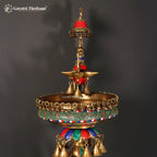 Brass Urli Stand with Parrot – Exquisite Stone Work | Gayatri Heritage