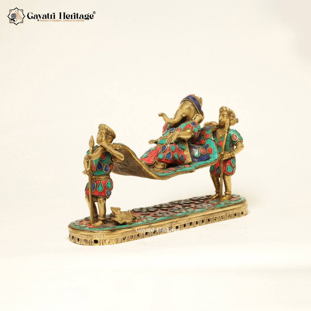 Brass Palki Ganesha – Stone Work Decorative Art | Gayatri Heritage