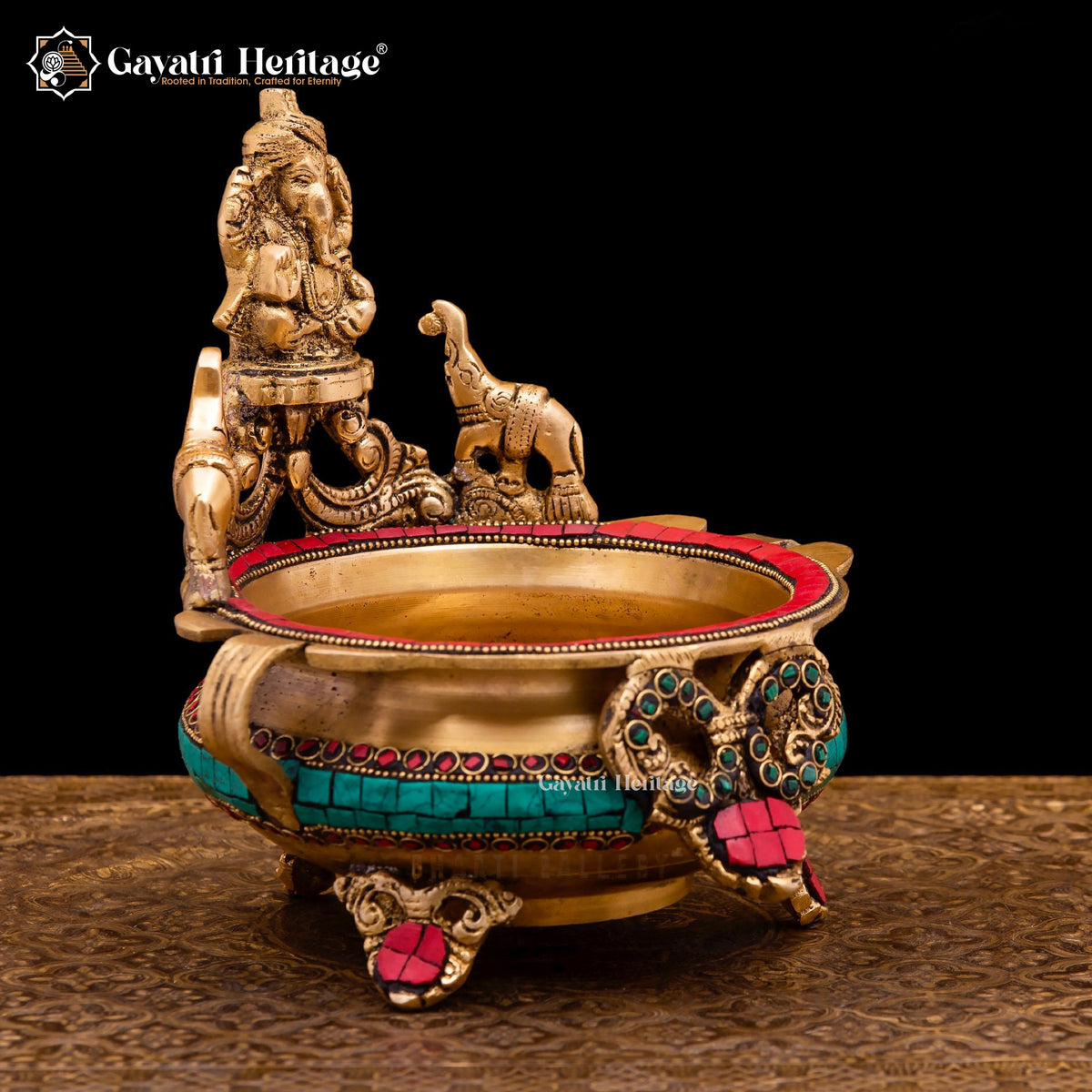 Brass Ganesha Urli with Stone Work – Sacred Tradition & Elegance | Gayatri Heritage