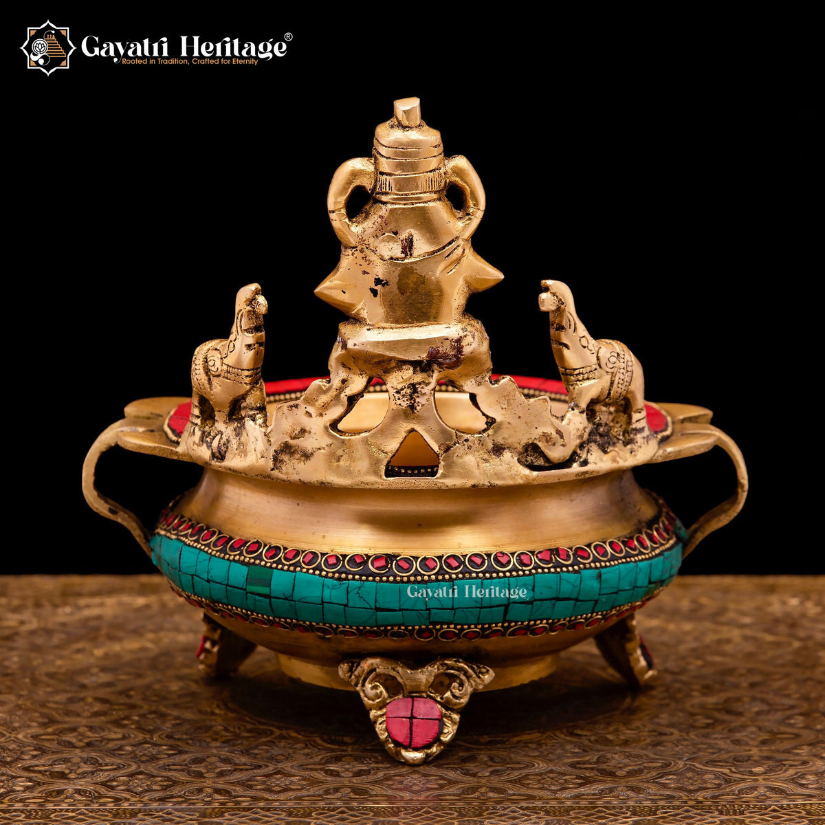 Brass Ganesha Urli with Stone Work – Sacred Tradition & Elegance | Gayatri Heritage