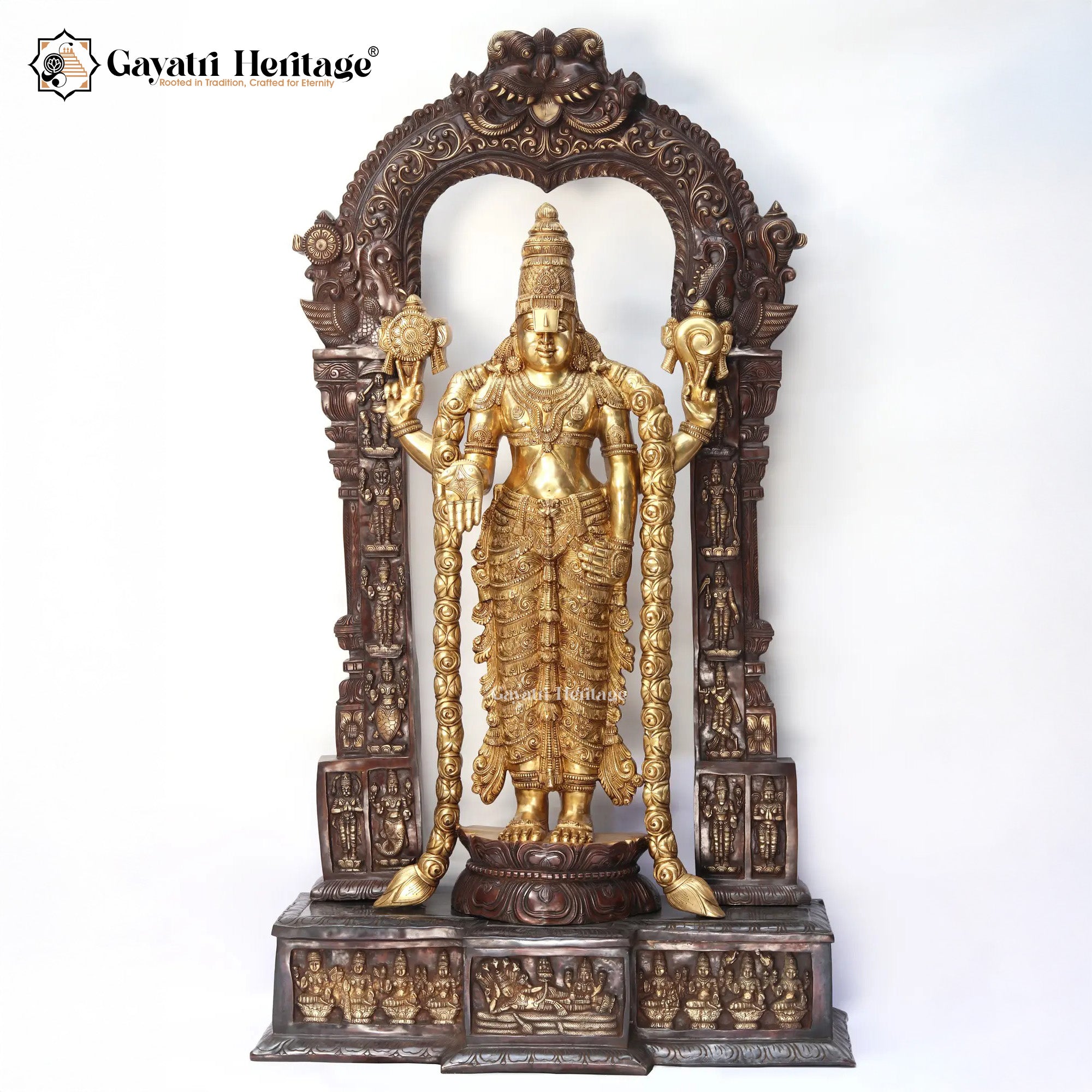 Brass Venkatshwara Idol with Prabhavali – Sacred Divine Décor | Gayatri Heritage
