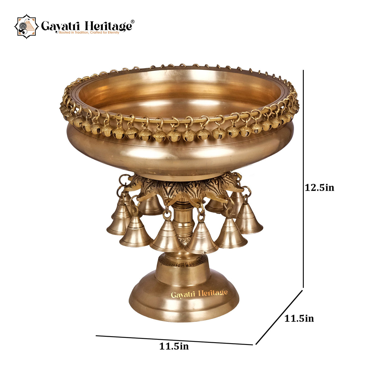 Brass Urli with Stand and Bell – Elegant Water Feature | Gayatri Heritage