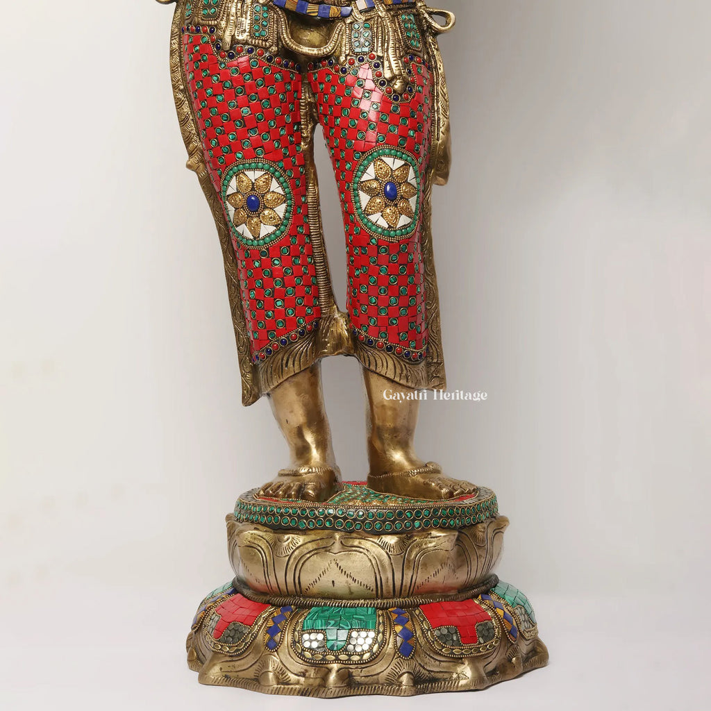 Brass Welcome Lady Statue with Stone Work – Divine Greeting Décor | Gayatri Heritage
