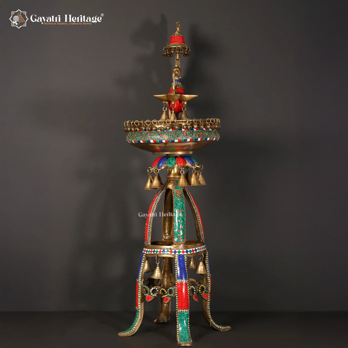 Brass Urli Stand with Parrot – Exquisite Stone Work | Gayatri Heritage
