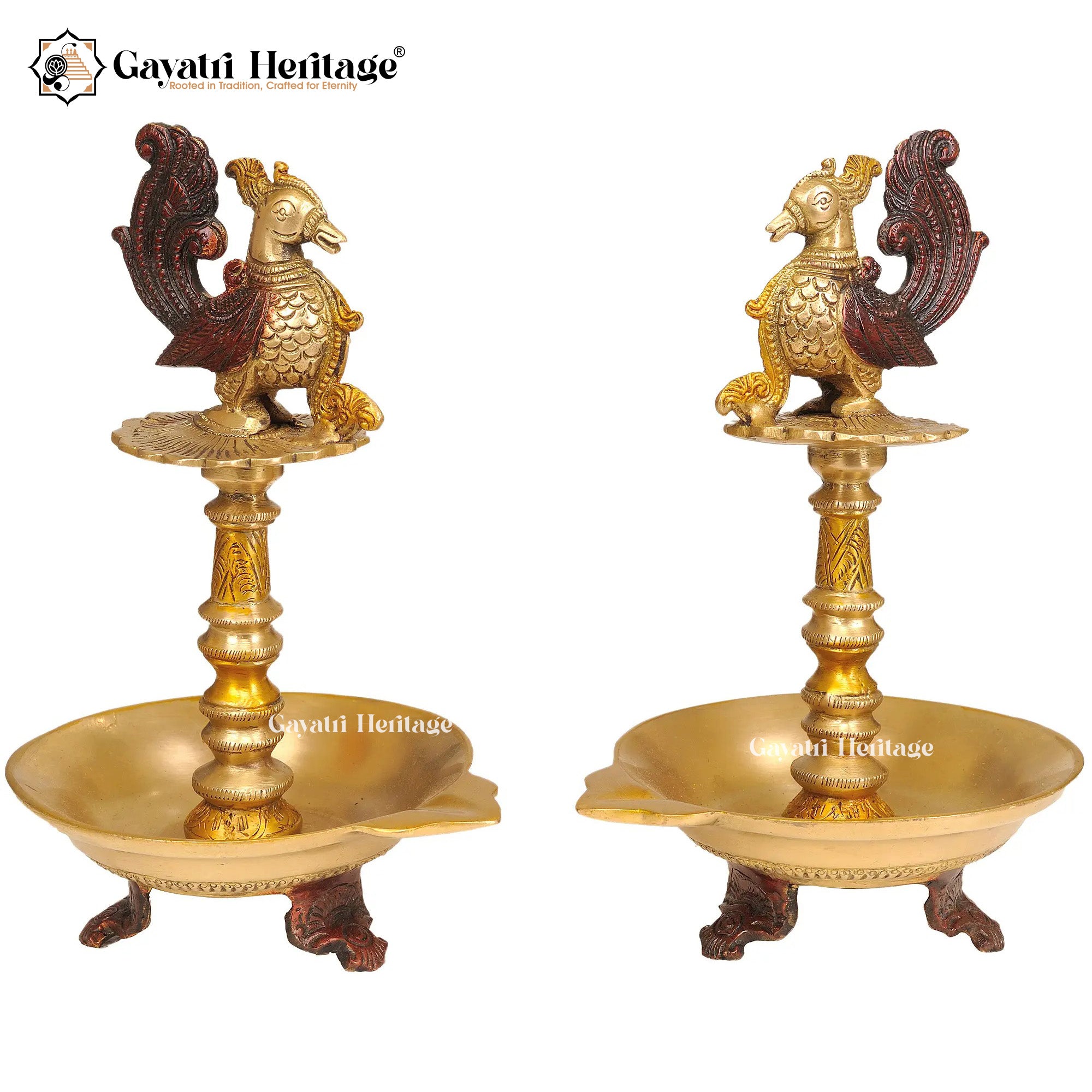 Brass Peacock Lamps – Traditional Lighting Decor Pair | Gayatri Heritage