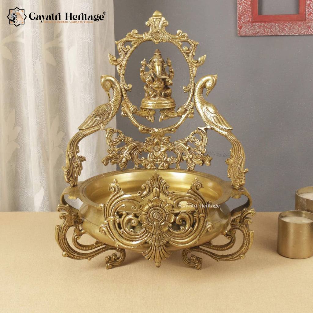 Brass Lord Ganesha Urli – Auspicious Decorative Bowl