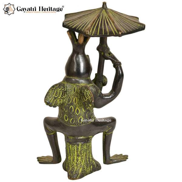Brass Frog with Umbrella – Antique Finish Home Decor | Gayatri Heritage