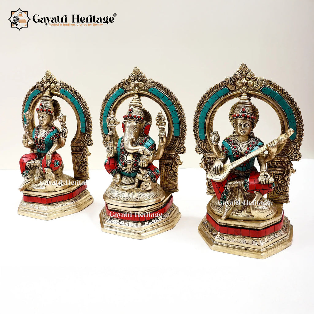Brass Vinayagar Lakshmi Saraswati Set – Divine Trio Idol | Gayatri Heritage