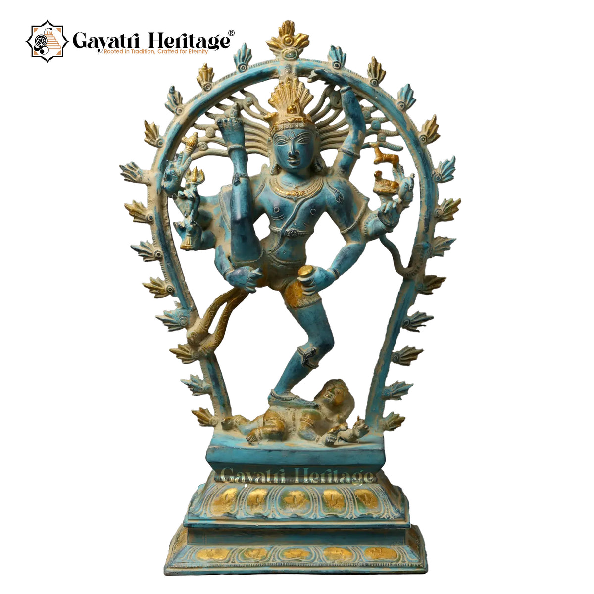 Divine Brass Urdhva Tandava Shiva Statue in Green Finish | Gayatri Heritage