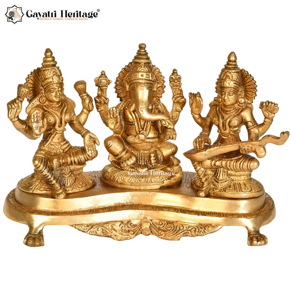 Brass Ganesh Laxmi Saraswati – Divine Trio Idol Set | Gayatri Heritage