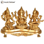 Brass Ganesh Laxmi Saraswati – Divine Trio Idol Set | Gayatri Heritage