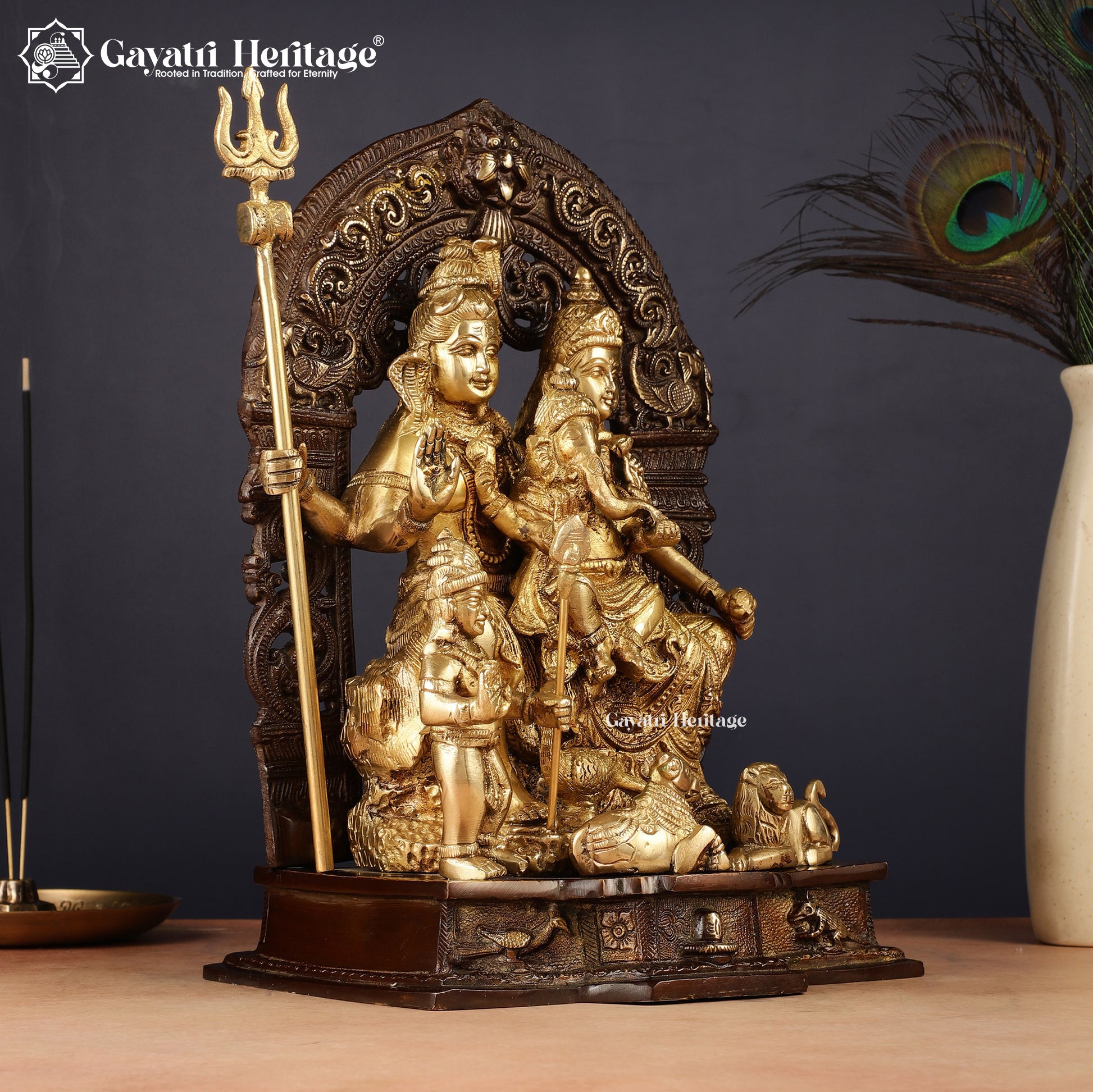 Brass Shiva Family Statue – Divine Trio Idol for Pooja | Gayatri Heritage