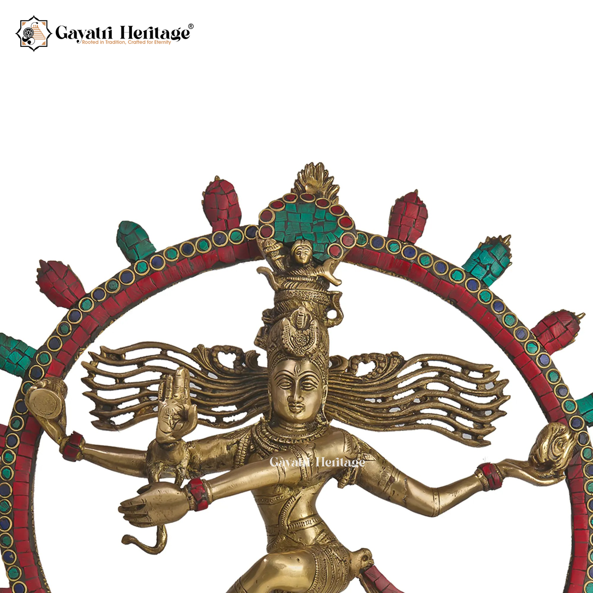 Brass Natarajan Statue – Stone Work Cosmic Dance of Shiva | Gayatri Heritage