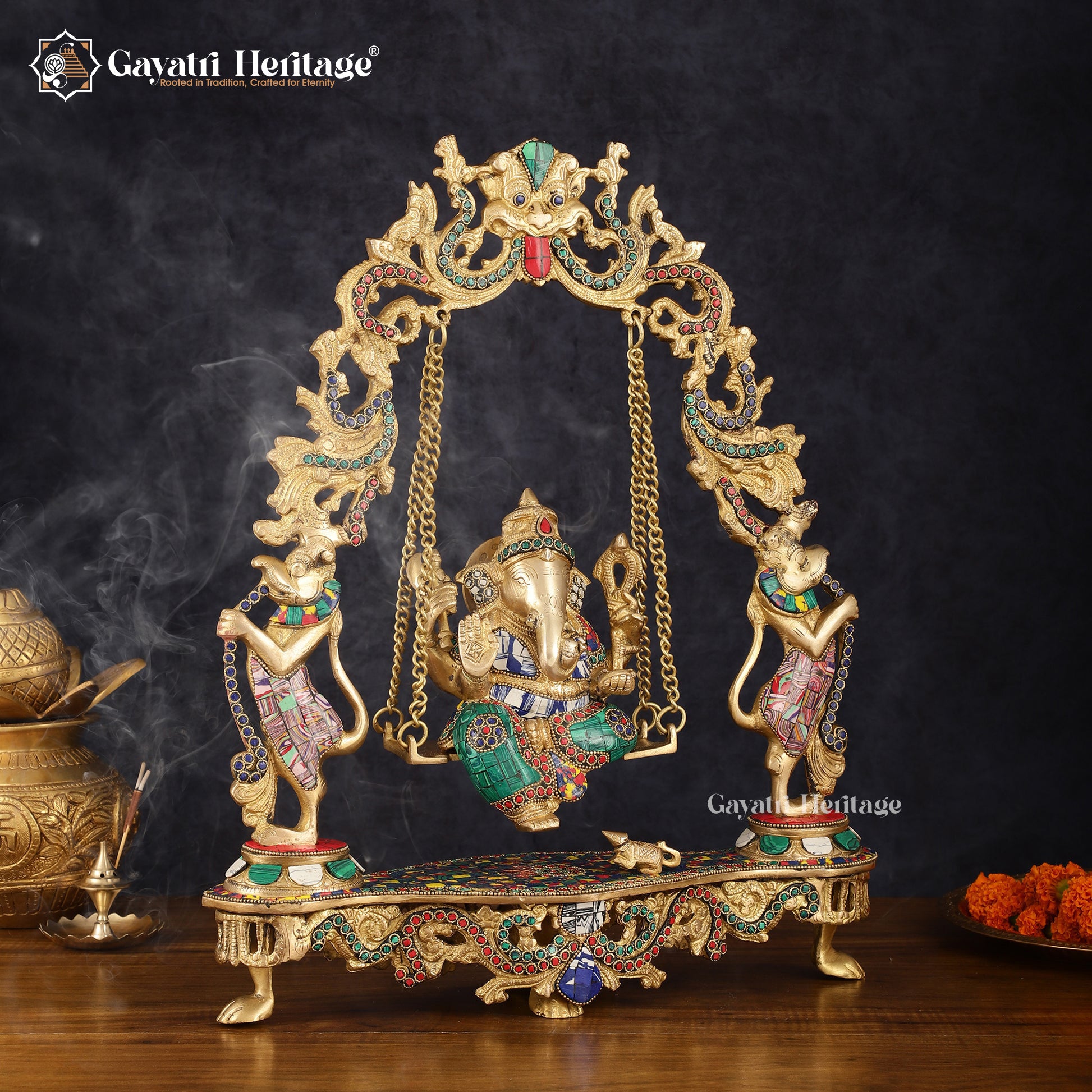 Brass Vinayagar Jhula – Handcrafted Stonework Swing for Puja