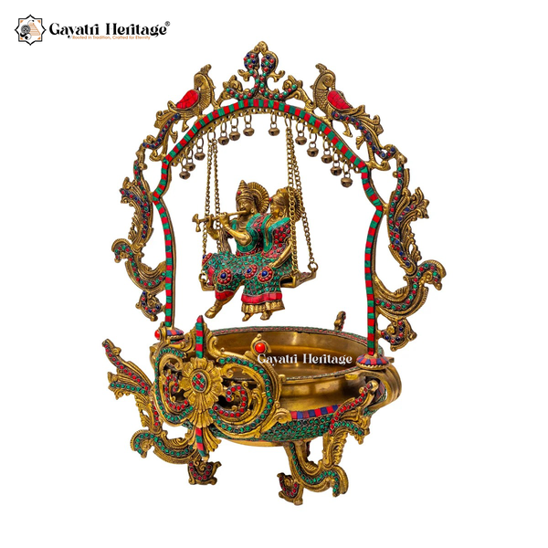 Brass Radha Krishna Urli – Elegant Decorative Bowl Idol