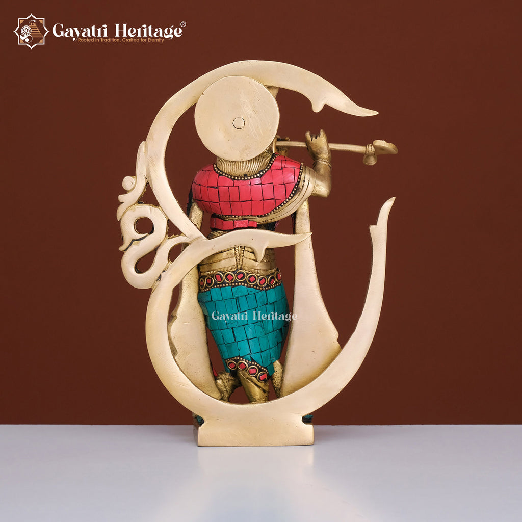 Brass Krishna Statue – Divine Om Design on Back