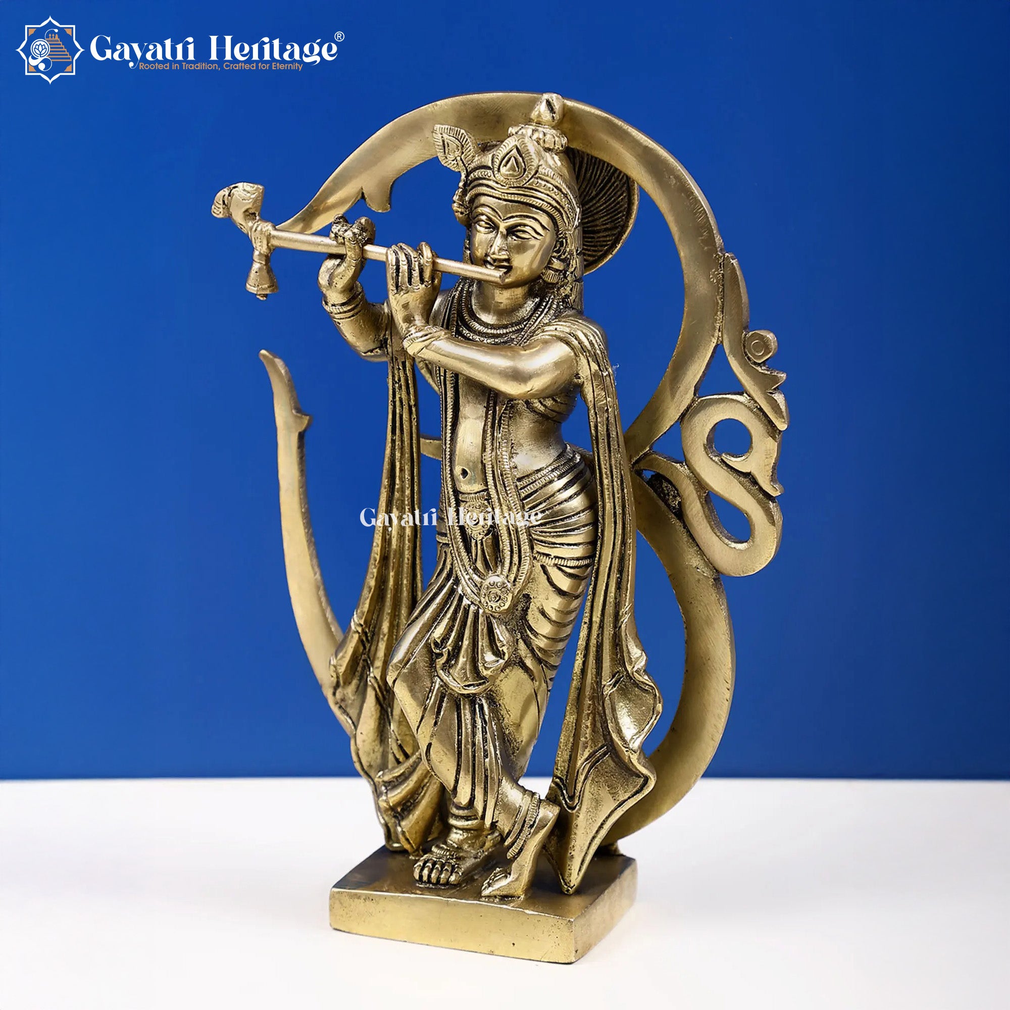 Brass Krishna Idol with Om Back – Divine Harmony Décor | Gayatri Heritage