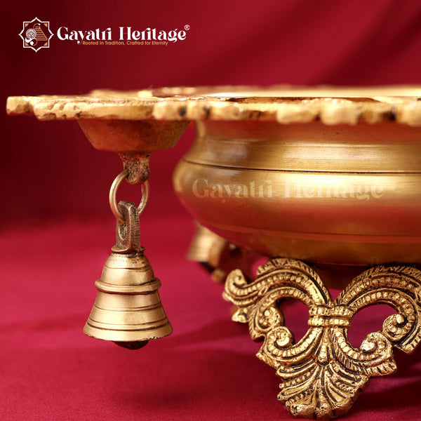 Brass Peacock Urli with Bell – Elegant Traditional Centerpiece | Gayatri Heritage