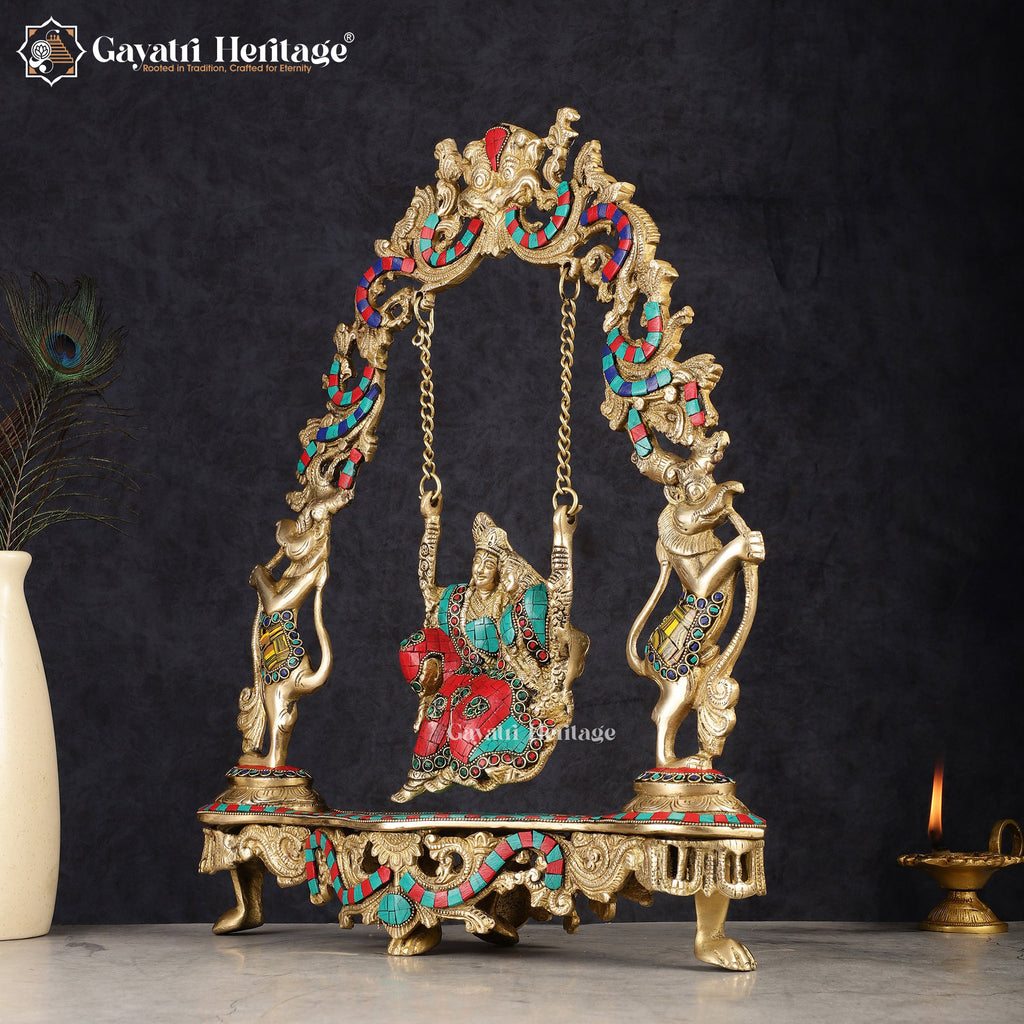 Brass Radha Krishna Jhula – Elegant Stonework Design