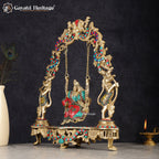 Brass Radha Krishna Jhula – Elegant Stonework Design