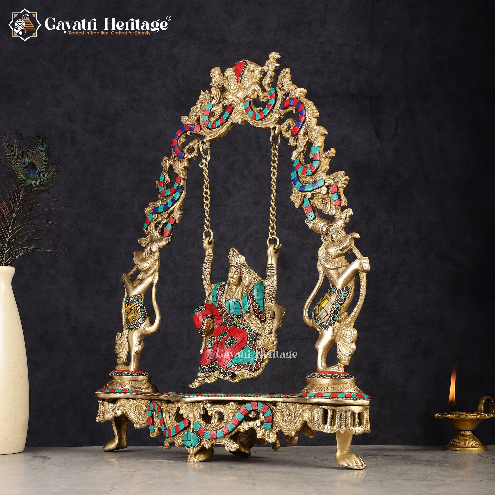 Brass Radha Krishna Jhula – Elegant Stonework Design