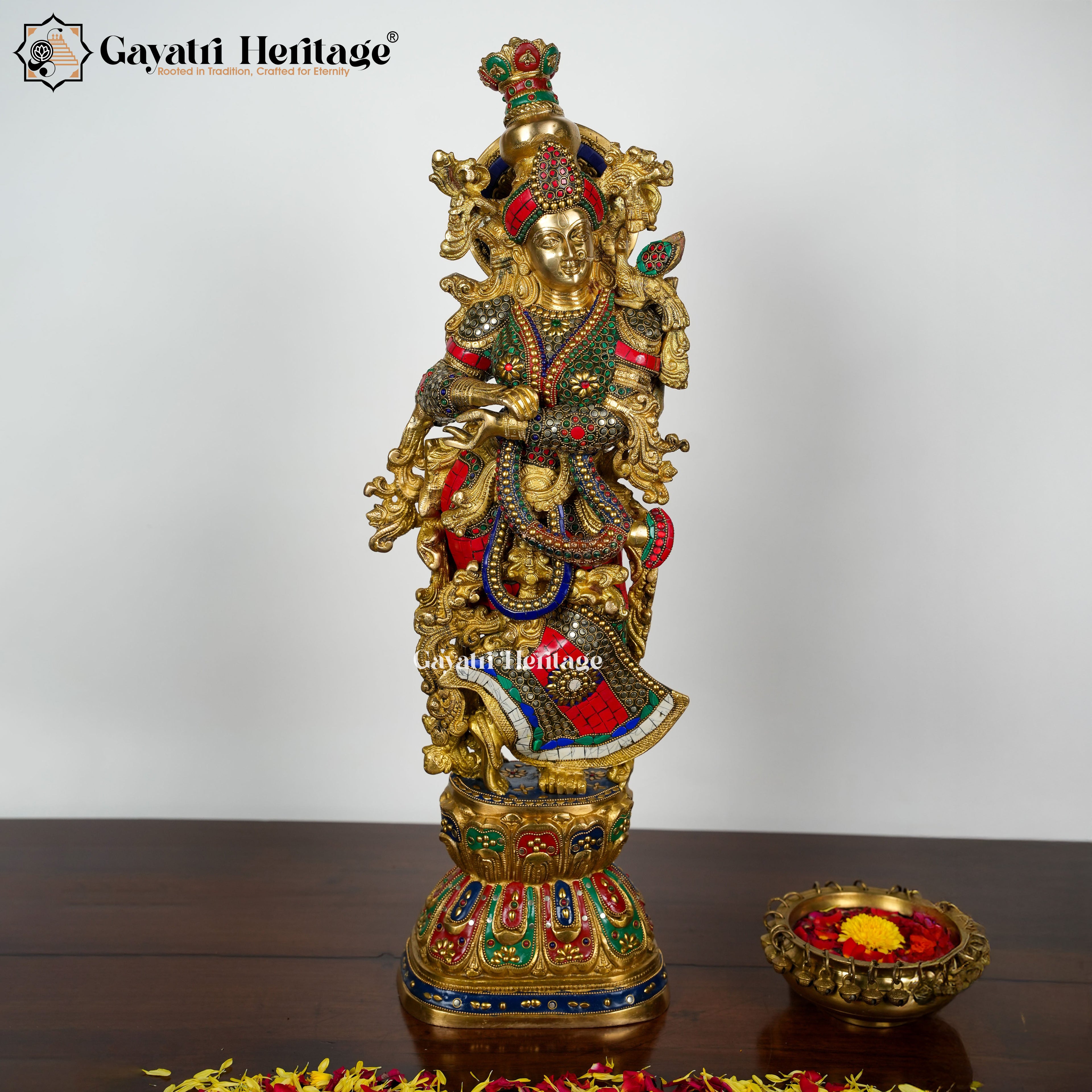 Brass Radha Rani in Stone Work – Divine Love Idol | Gayatri Heritage