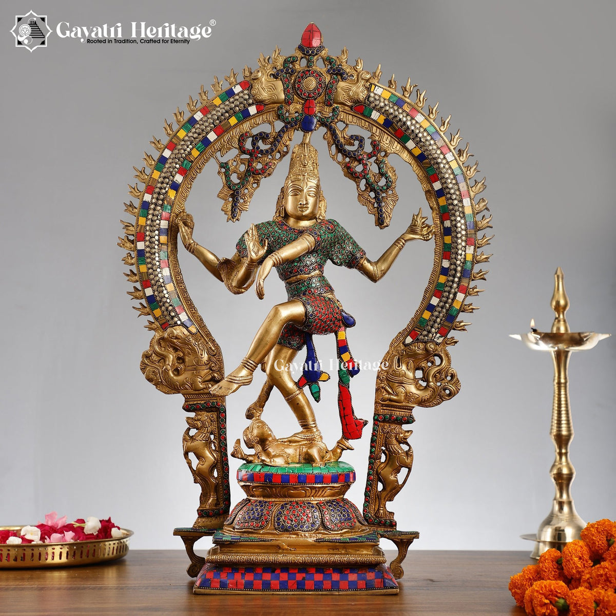Brass Nataraj in Stone Artwork – Divine Dance of Shiva | Gayatri Heritage