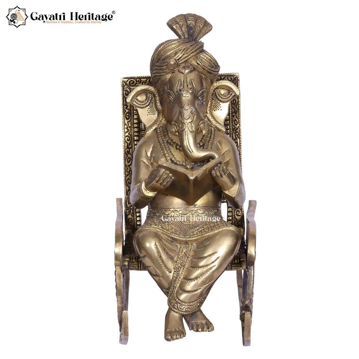 Brass Ganapati on Chair Reading Book – Intellectual Decor Idol | Gayatri Heritage