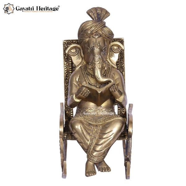 Brass Ganapati on Chair Reading Book – Intellectual Decor Idol | Gayatri Heritage