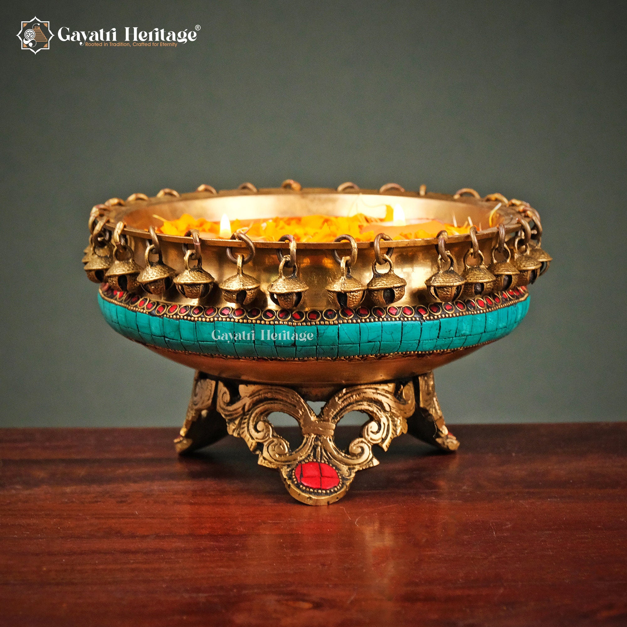 Brass Ghungroo Urli with Stonework – Elegant Décor | Gayatri Heritage