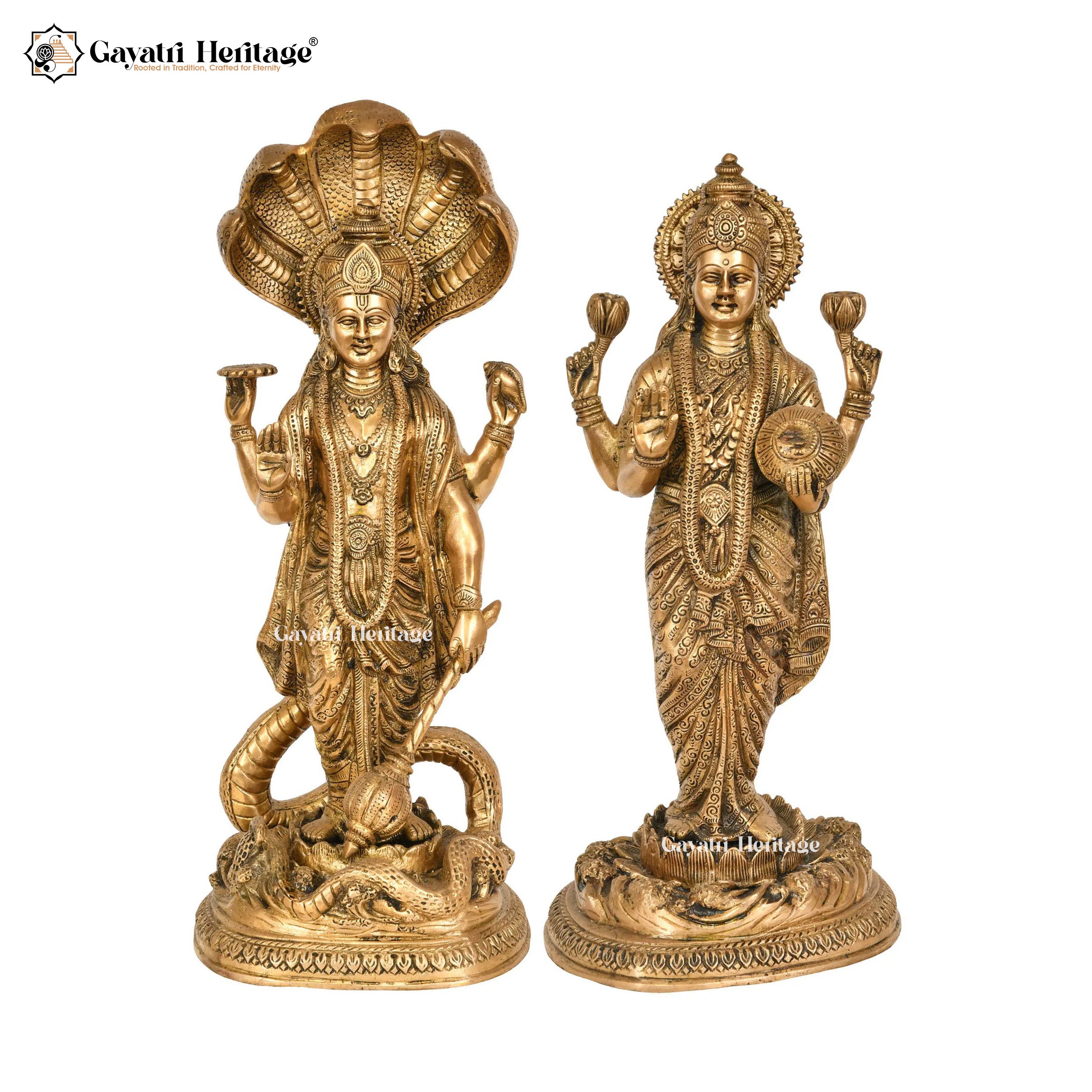 Brass Vishnu Laxmi Idol – Goddess & God of Prosperity | Gayatri Heritage