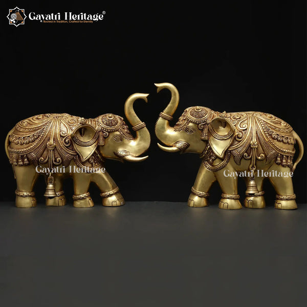 Brass Elephant Wall Art Pair – Traditional Decor | Gayatri Heritage
