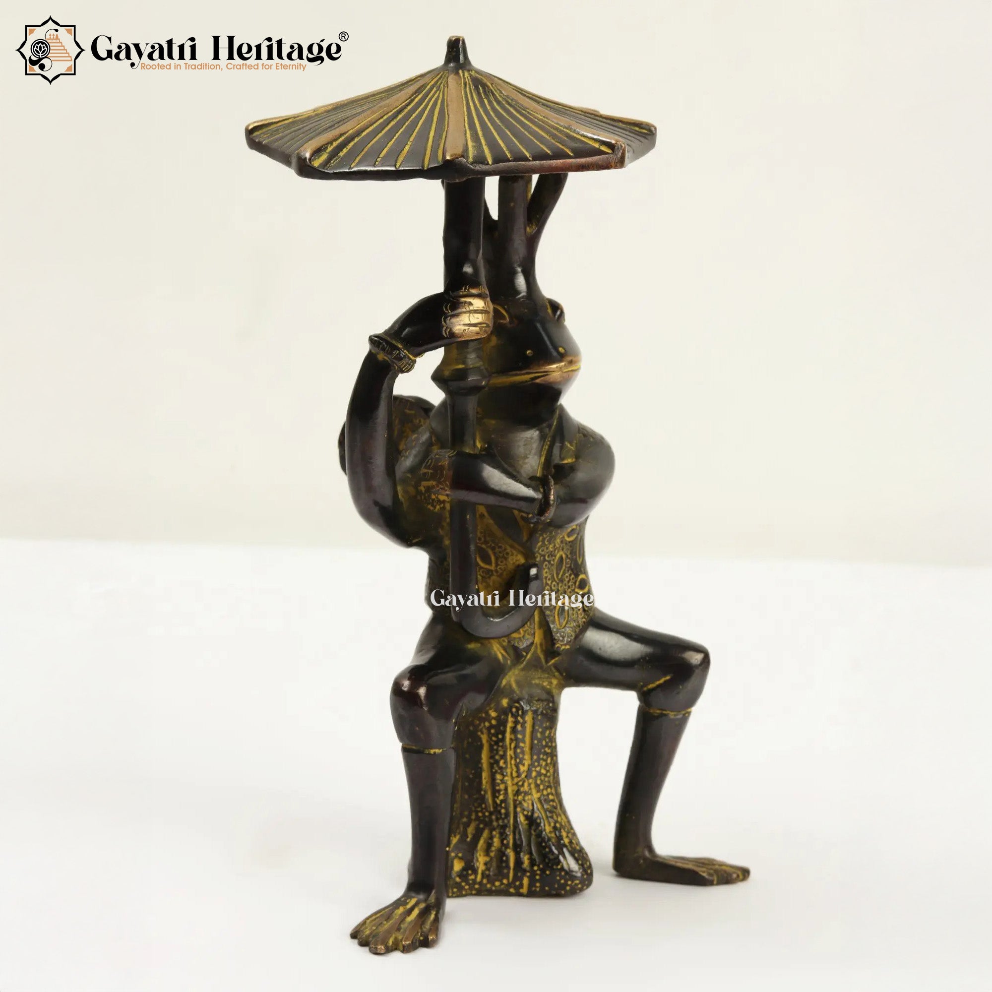 Brass Frog with Umbrella – Quirky Home Decor Showpiece | Gayatri Heritage