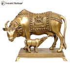 Brass Cow and Calf – Sacred Kamdhenu Idol for Home | Gayatri Heritage