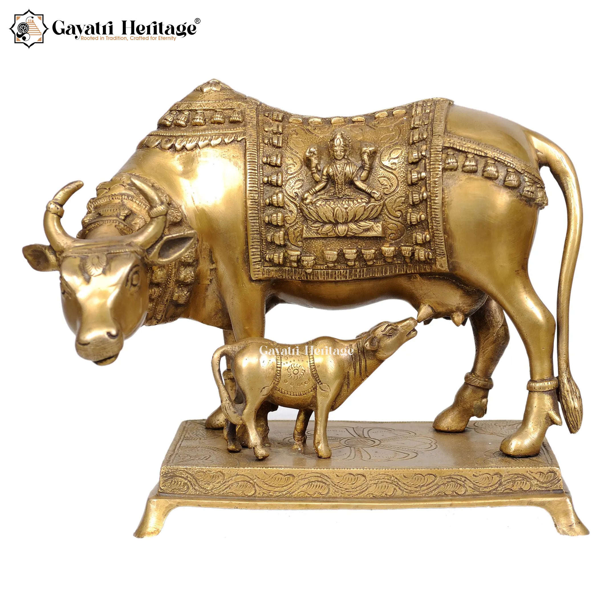 Brass Cow and Calf – Sacred Kamdhenu Idol for Home | Gayatri Heritage