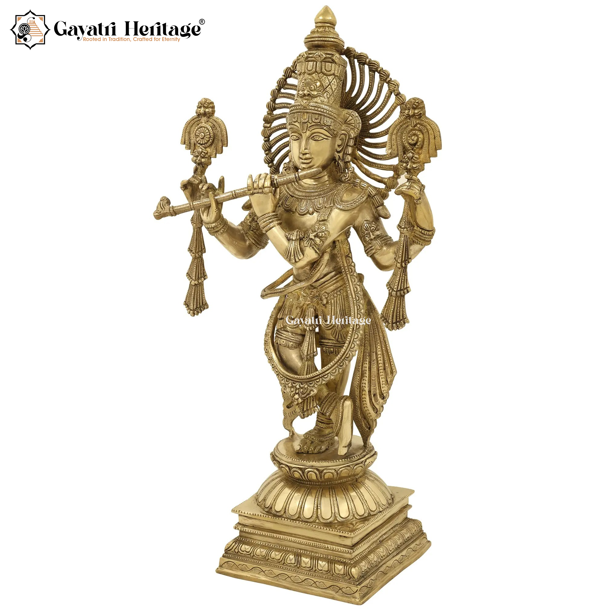 Brass Krishna Statue – Divine Flute Playing Bal Gopal Idol | Gayatri Heritage
