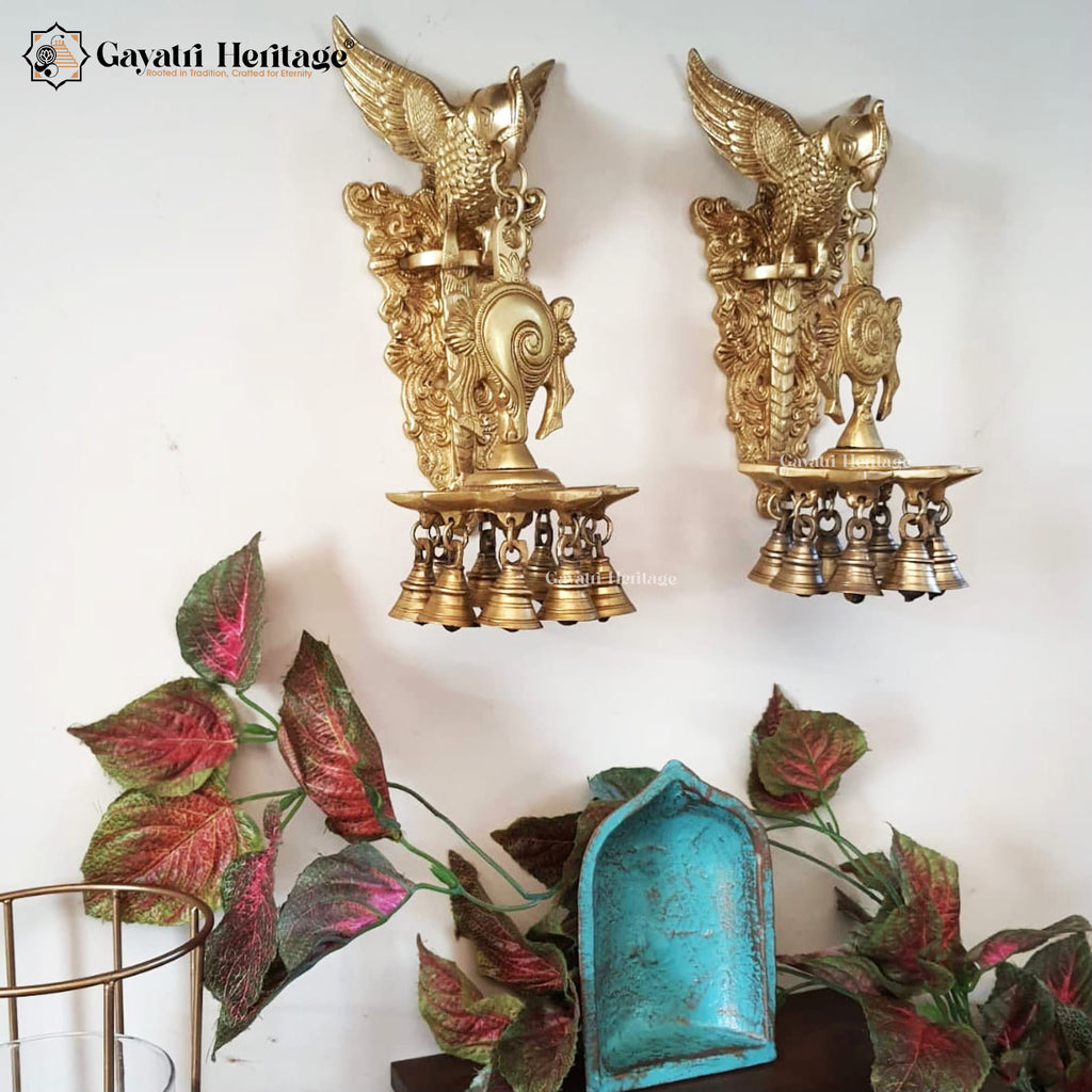 Brass Wall Hanging Parrot – Shankh Chakra Diya Decor