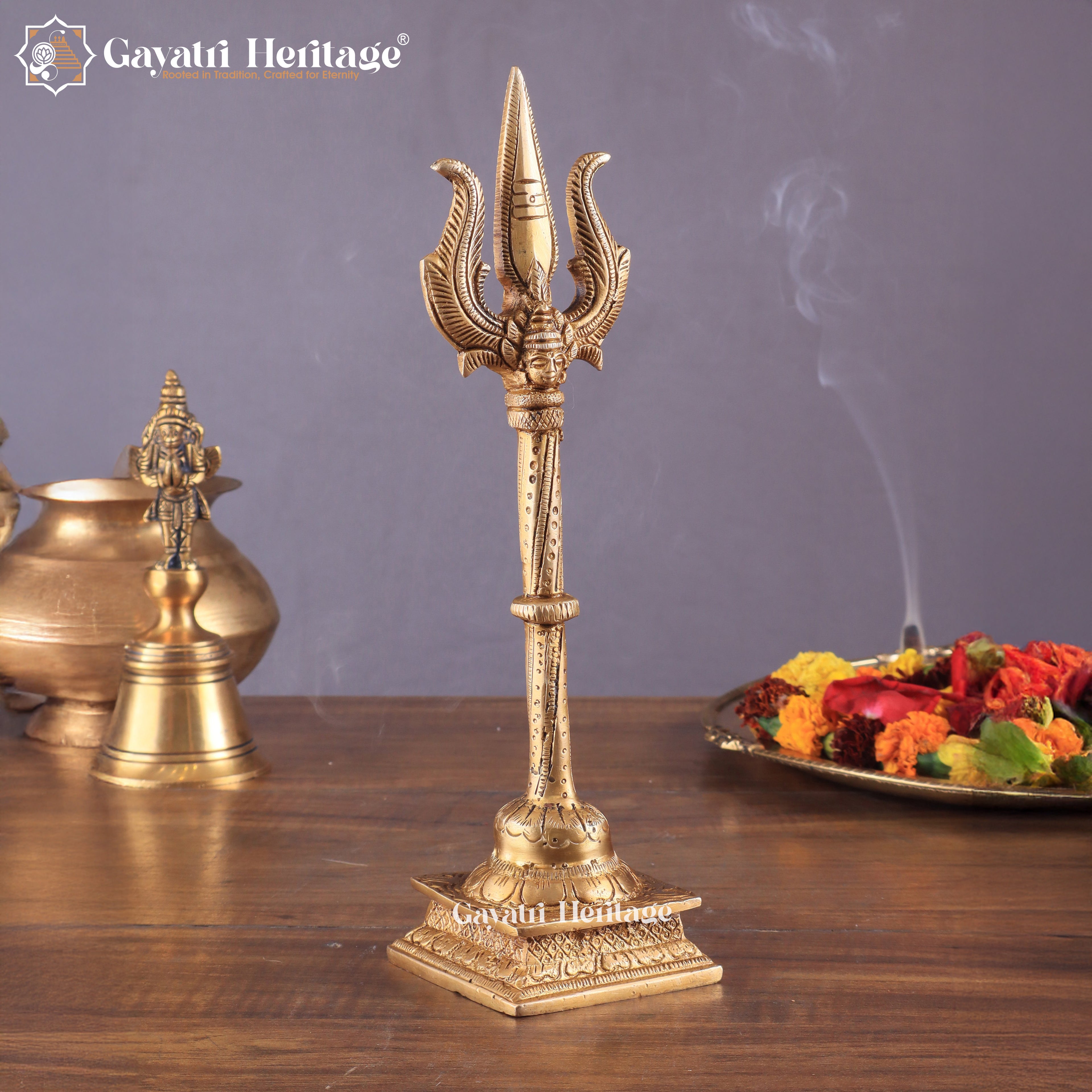Brass Shiv Trishul – Sacred Divine Weapon Decor | Gayatri Heritage