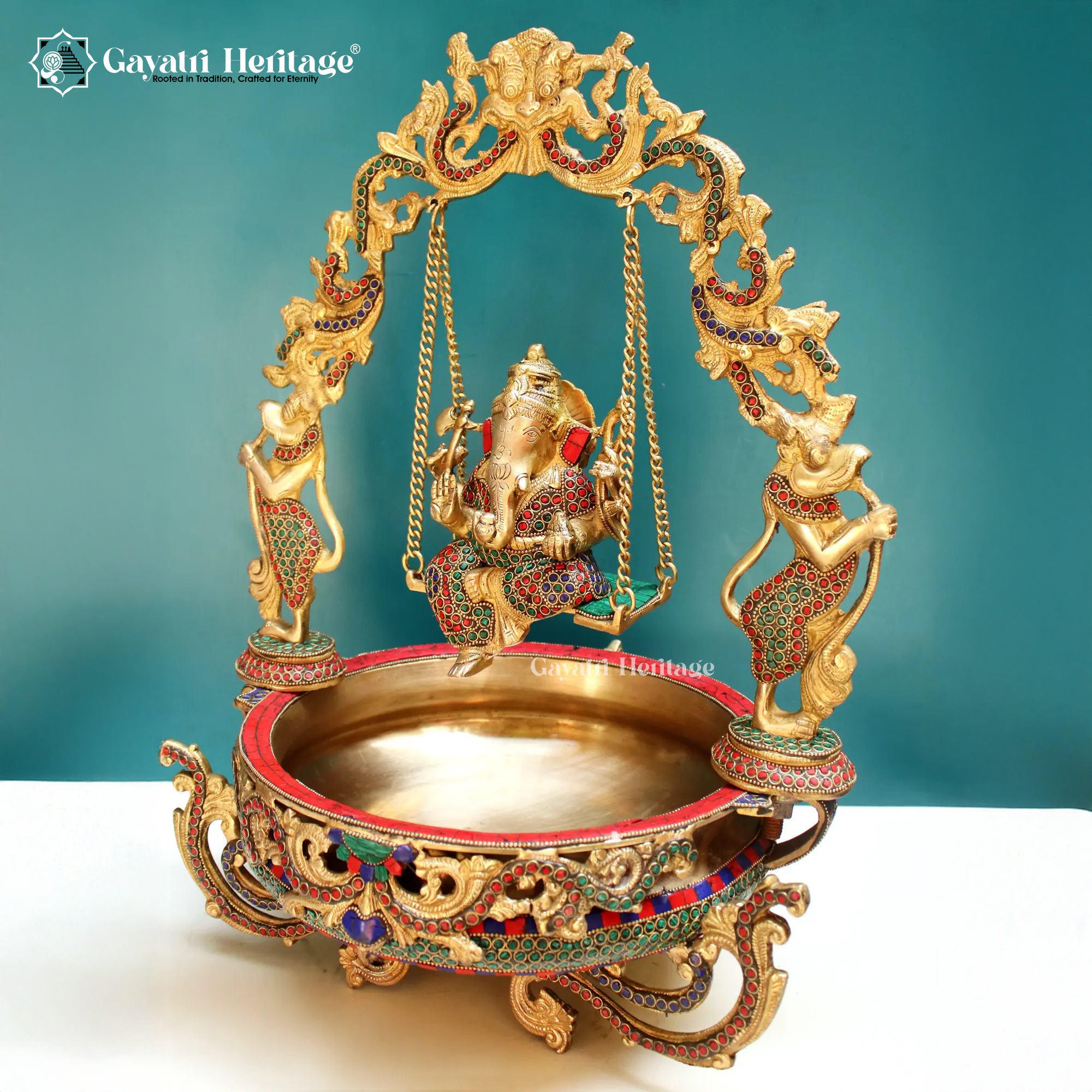 Brass Ganesha Urli Bowl – Decorative Floral Diya Urli | Gayatri Heritage