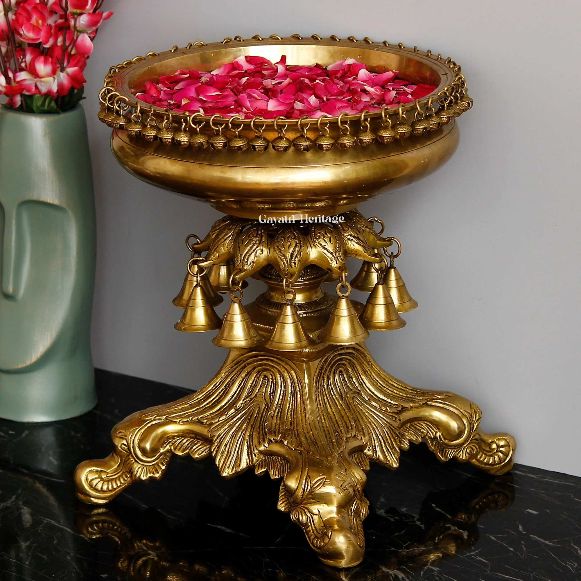 Brass Ethnic Urli with Bells & Stand – Royal Décor Accent | Gayatri Heritage
