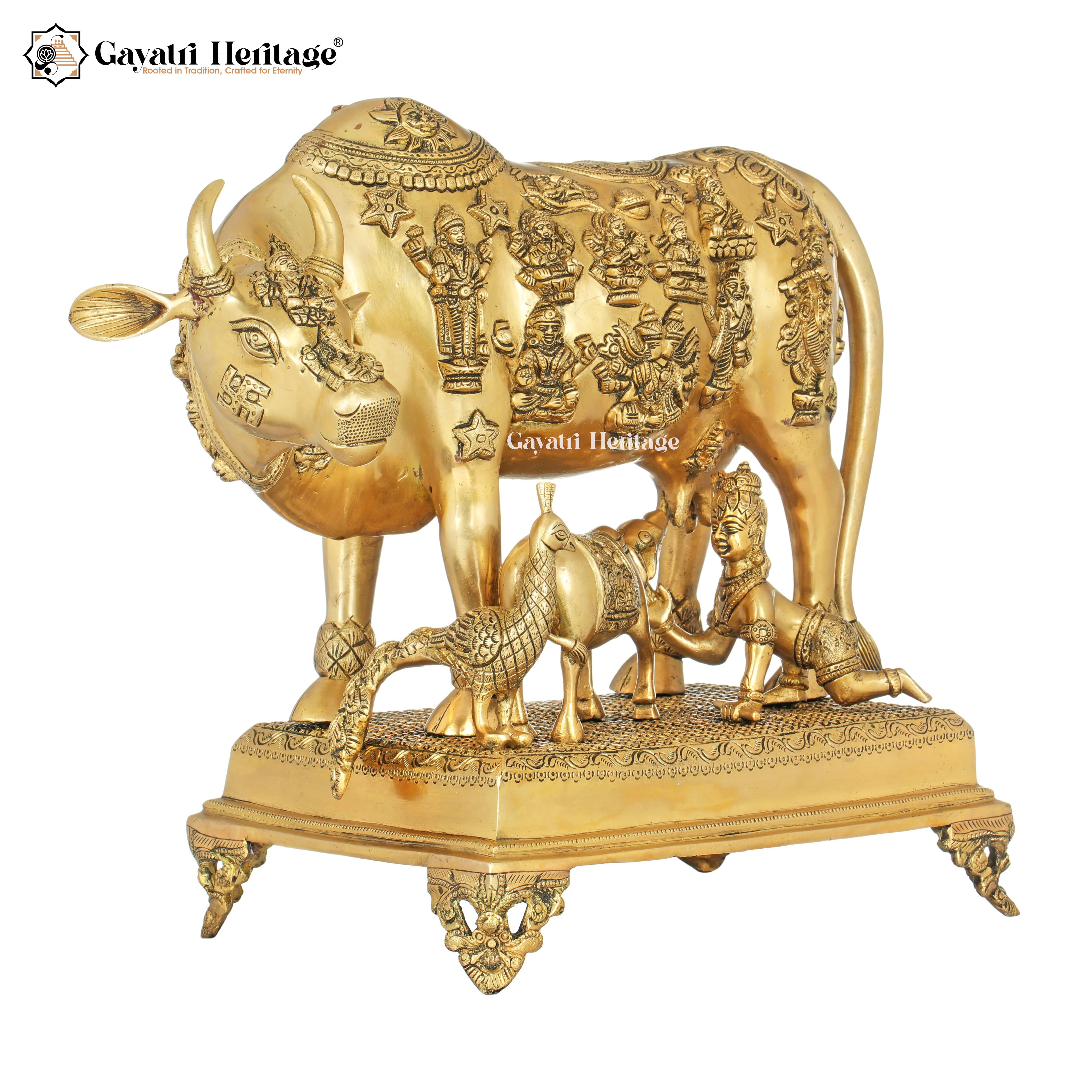 Brass Cow and Calf – Superfine Artistic Kamdhenu Idol | Gayatri Heritage