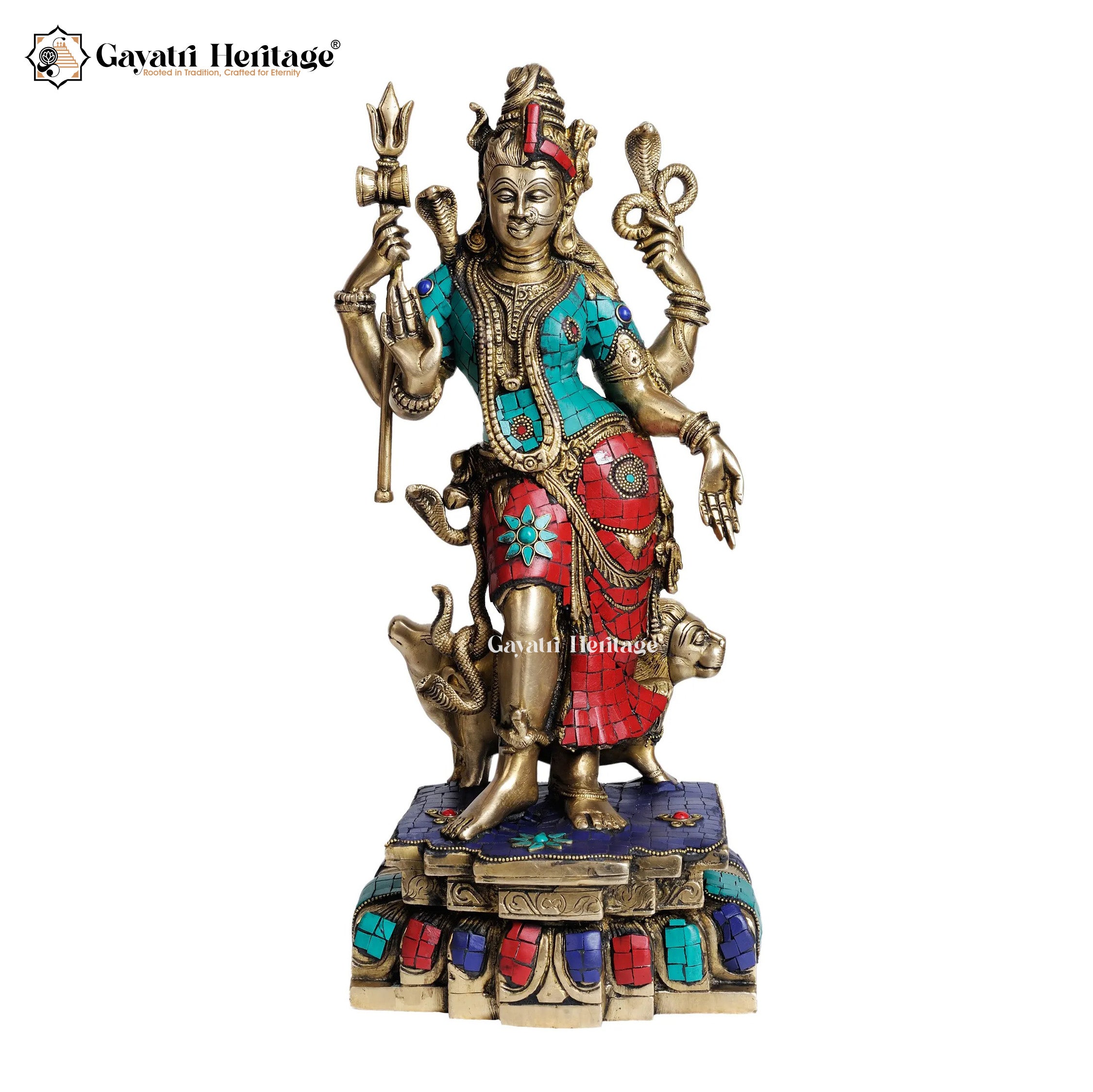 Brass Ardhanarishwar in Stone Work – Divine Half-Shiva Half-Parvati Idol | Gayatri Heritage