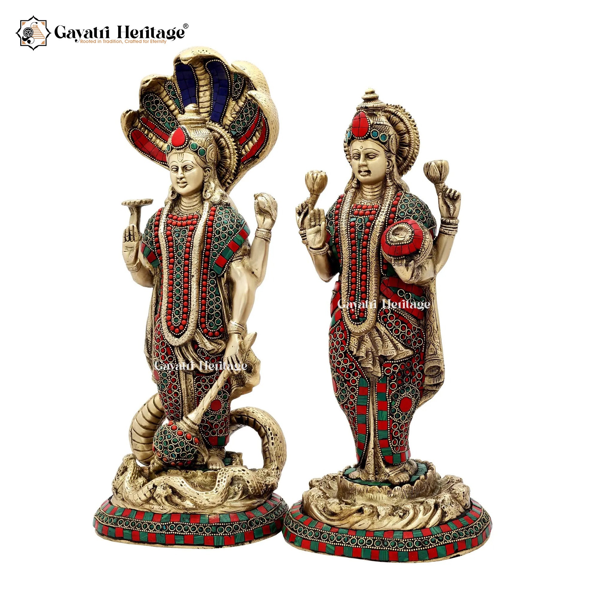Brass Vishnu Laxmi Statue – Divine Couple for Prosperity and Protection
