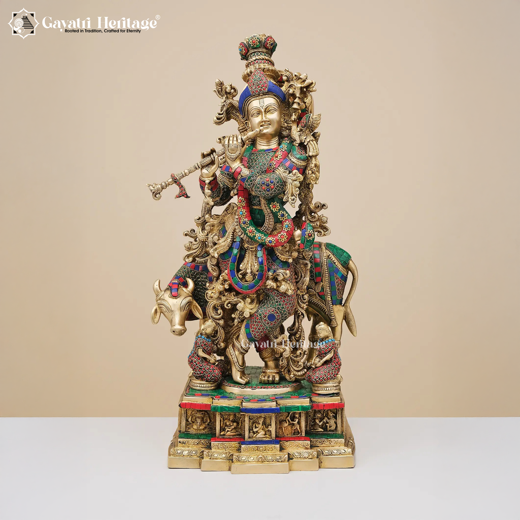Brass Murlidhar Krishna Idol – Divine Flute Player Statue